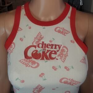 Kitsch Cherry Coke Size M Graphic Embroidered Crop Tank - Retro 90s Vibe Twee